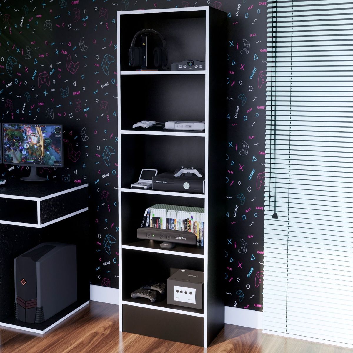 MOVENDA - Estante Gamer NR 01 177x52cm Negro/ Blanco