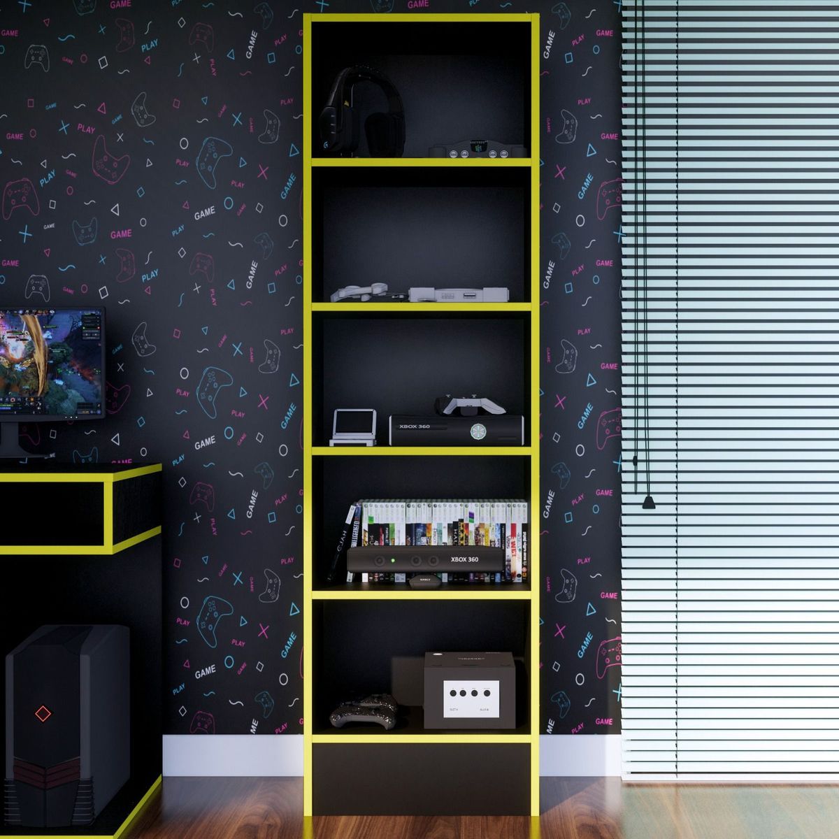 MOVENDA - Estante Gamer NR 01 177x52cm Negro/ Amarillo