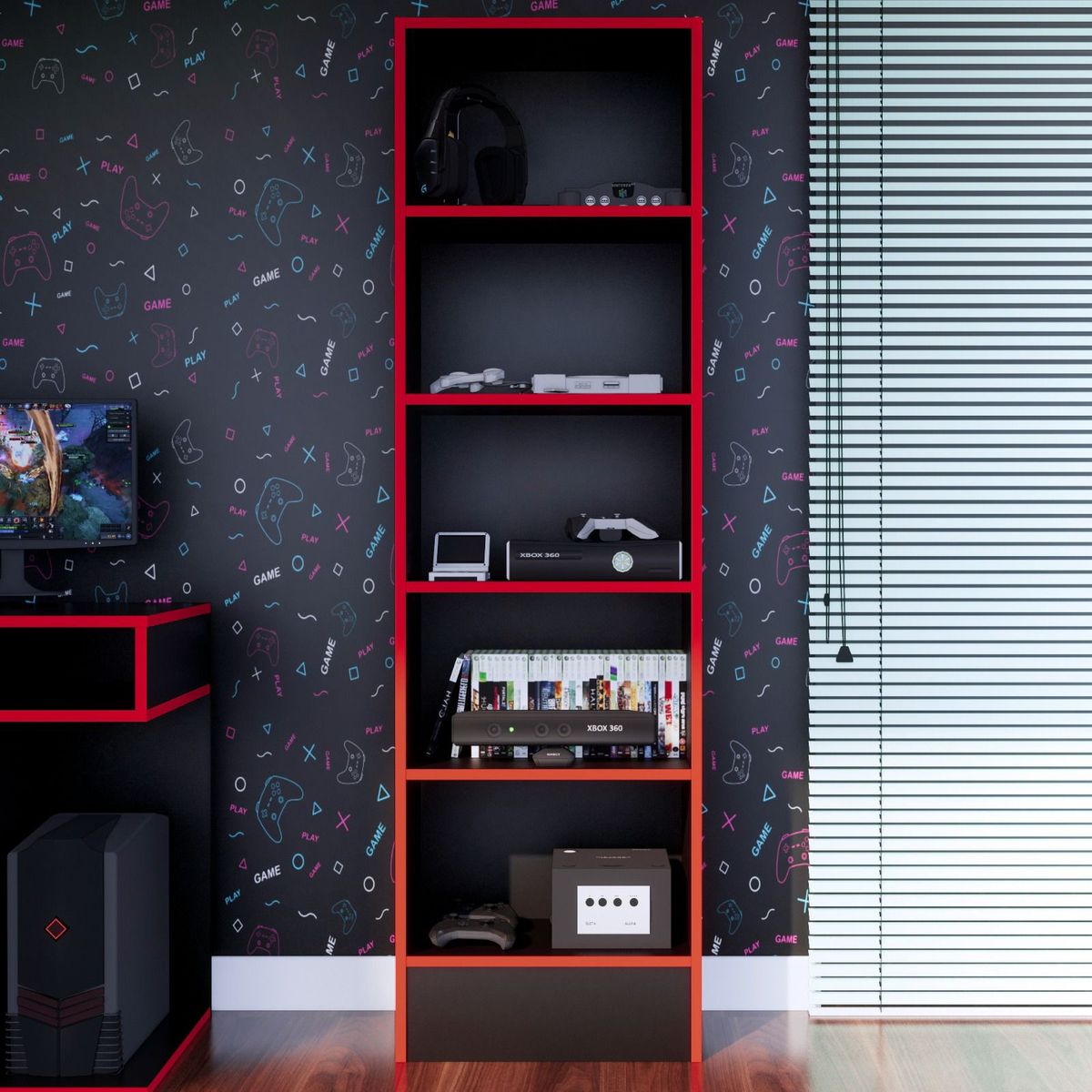 MOVENDA - Estante Gamer NR 01 177x52cm Negro/ Rojo
