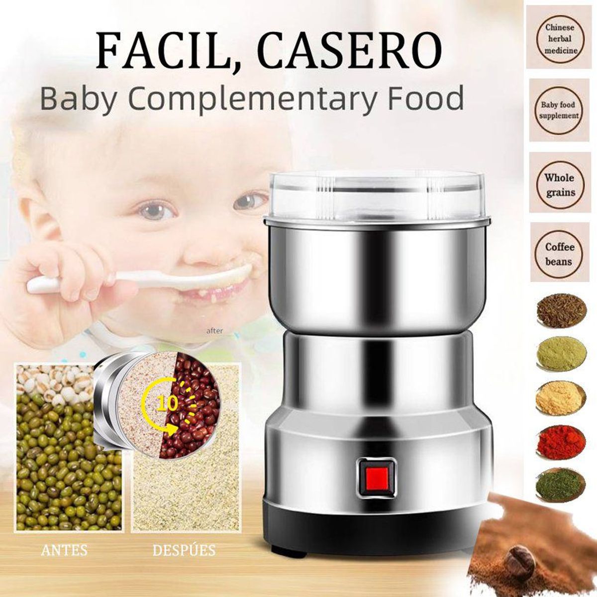 GENERICO - Molinillo eléctrico de 150watts 300ml 4 aspas granos