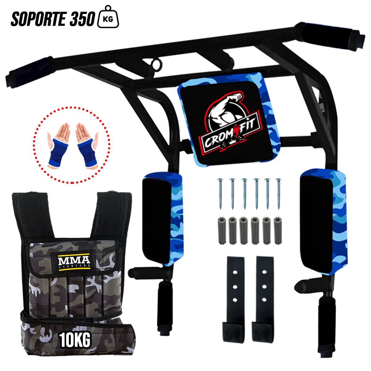 HOLGU - Barra Multifuncional 10 en 1 + Chaleco 20kg + Guantes