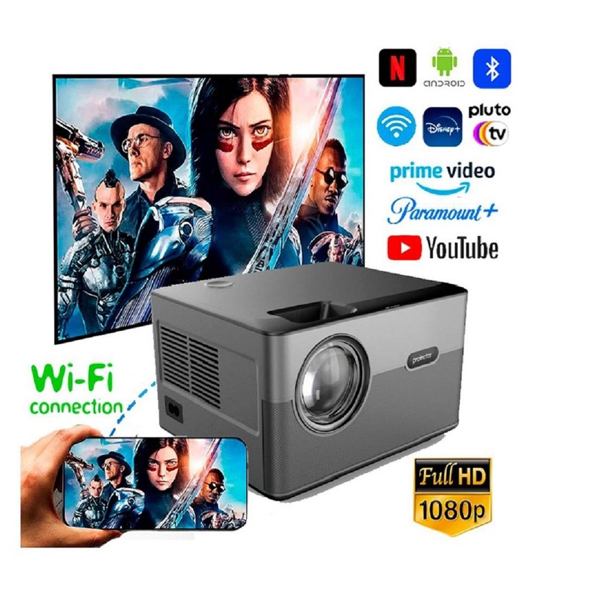 GENERICO - Proyector Portatil Multimedia Smart Android HDMI