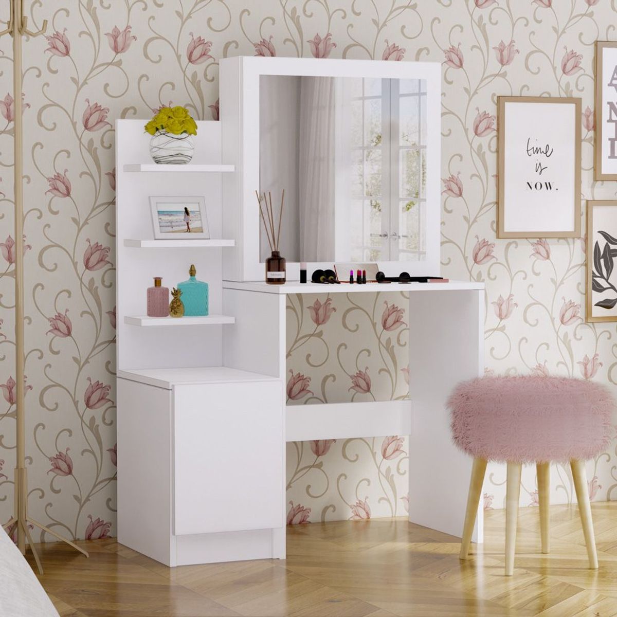 MOVENDA - Tocador Rubi con Espejo 1 Puerta Movenda Blanco