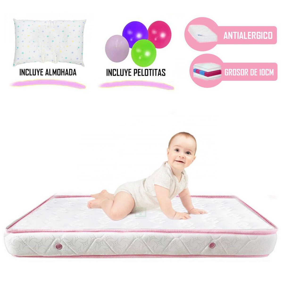 LIFESTYLES - Colchón de Bebe para Cunas Pack and Play de 4 Rosado