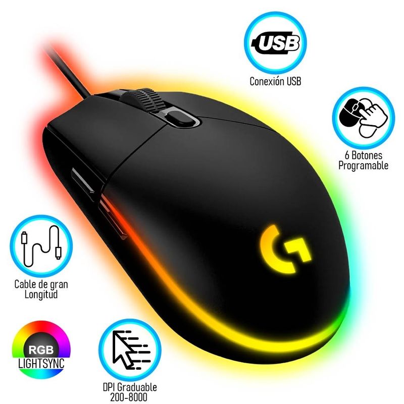 LOGITECH - MOUSE LOGITECH G203 LIGHTSYNC RGB NEGRO