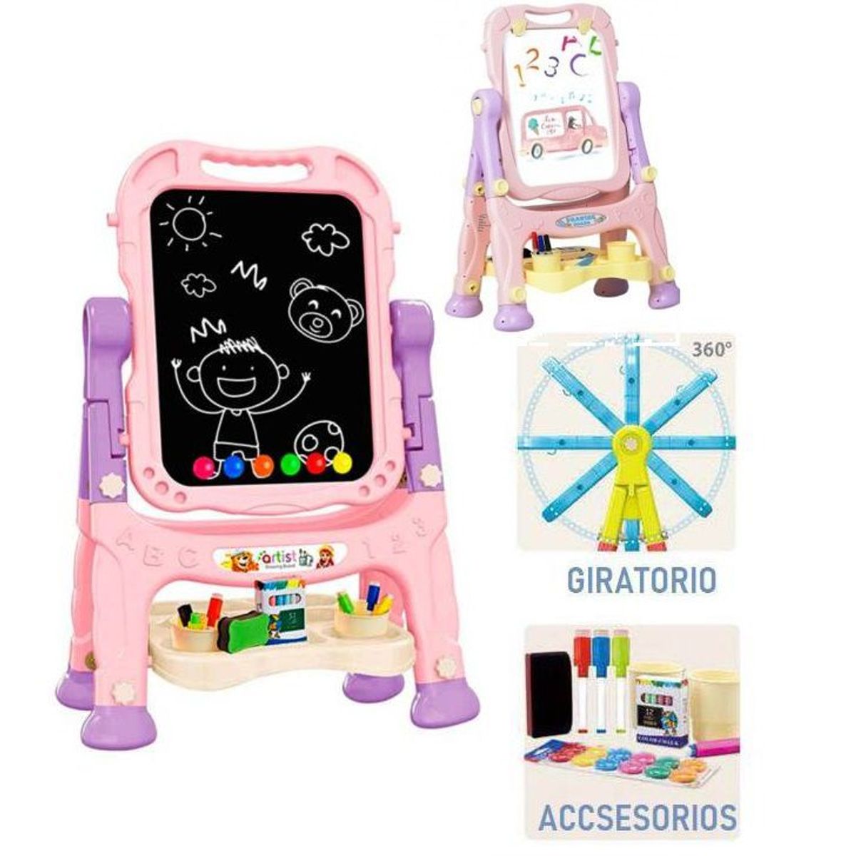 GENERICO - Pizarra 2 en 1 para niños Reversible + Accesorios