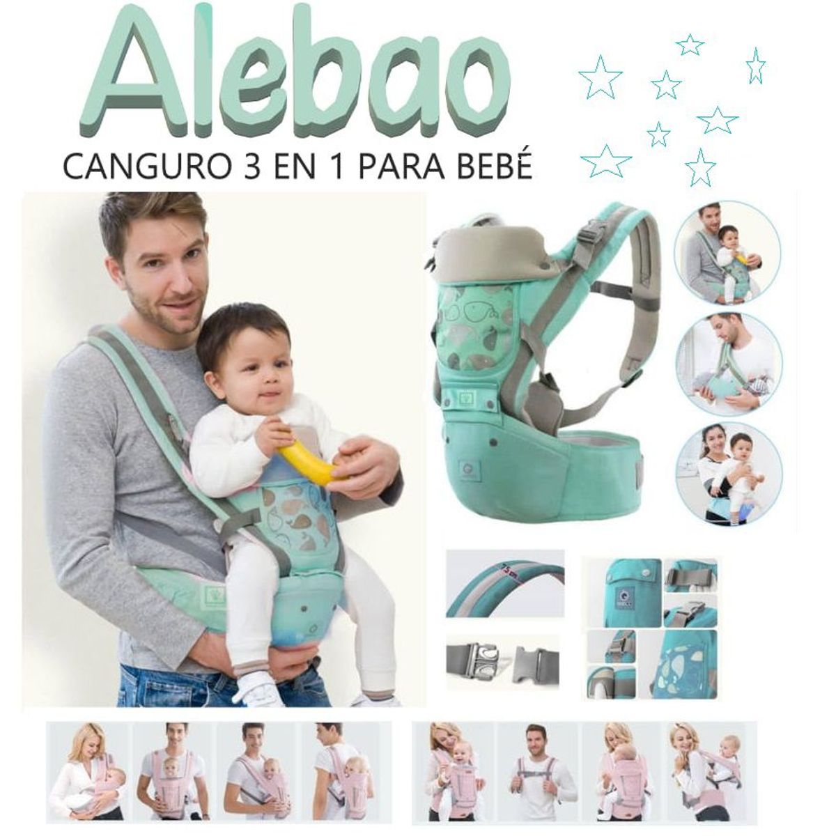GENERICO - Canguro para bebé ergonómico  ballena 3 en 1 cl
