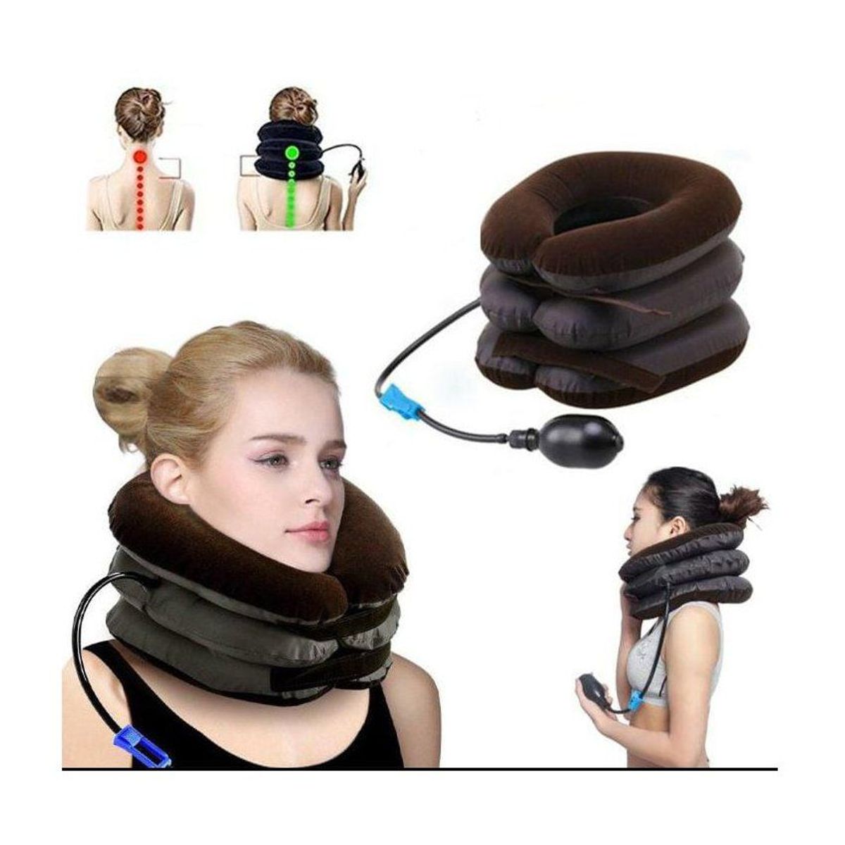 GENERICO - Collarin cervical de aire con bombilla regulador soporte de vertebra