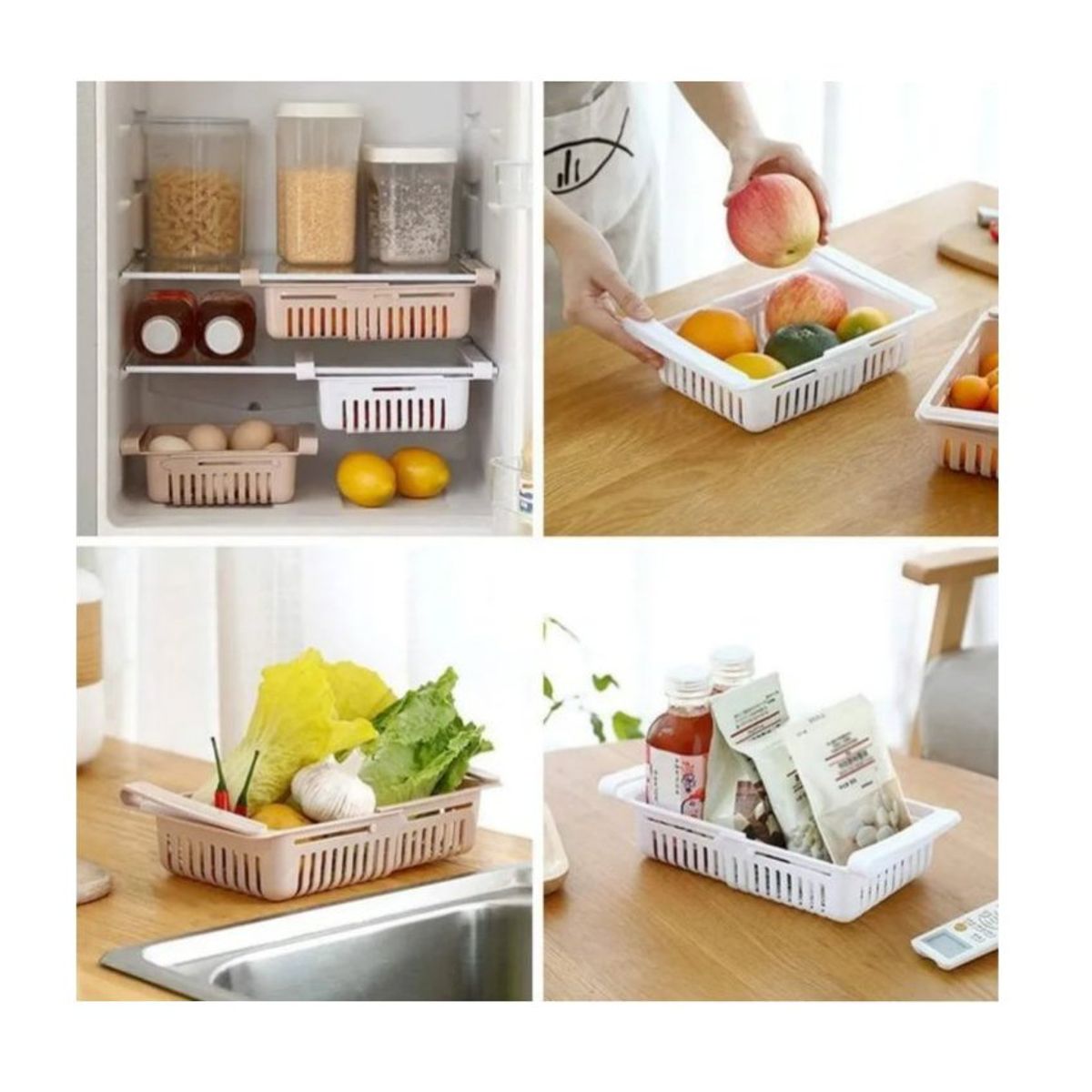 GENERICO - Pack 4 cestas organizadoras de refrigeradora congelador cocina baño