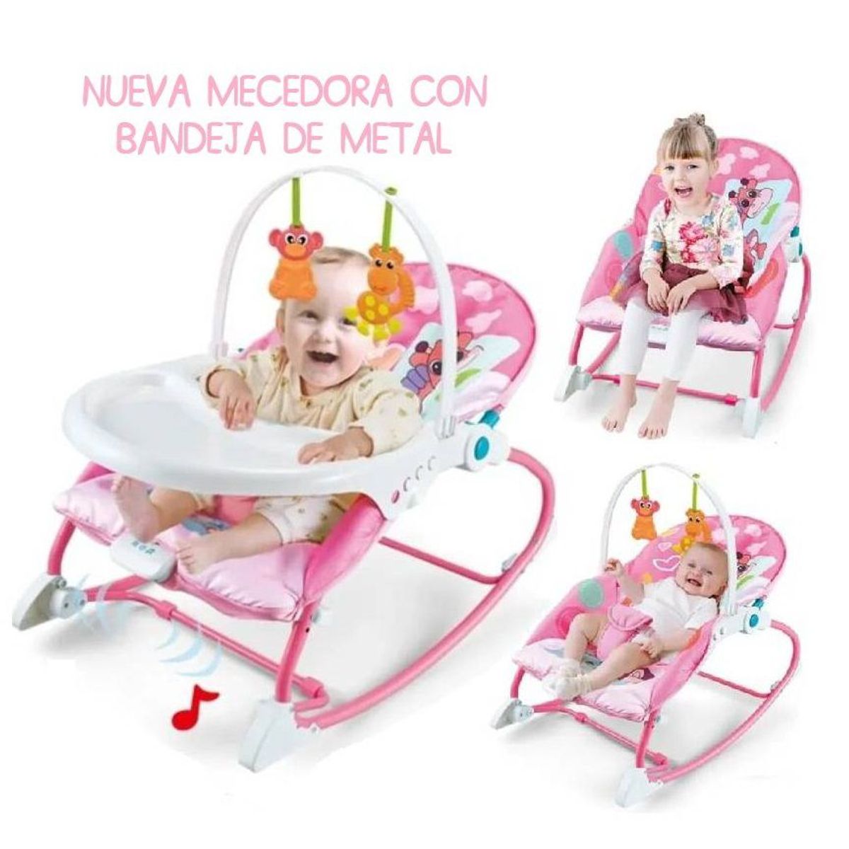 IDEAL - Silla mecedora para bebéscon bandeja metal
