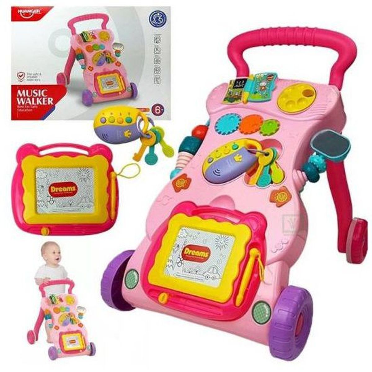 GENERICO - Caminador musical rosado para bebé