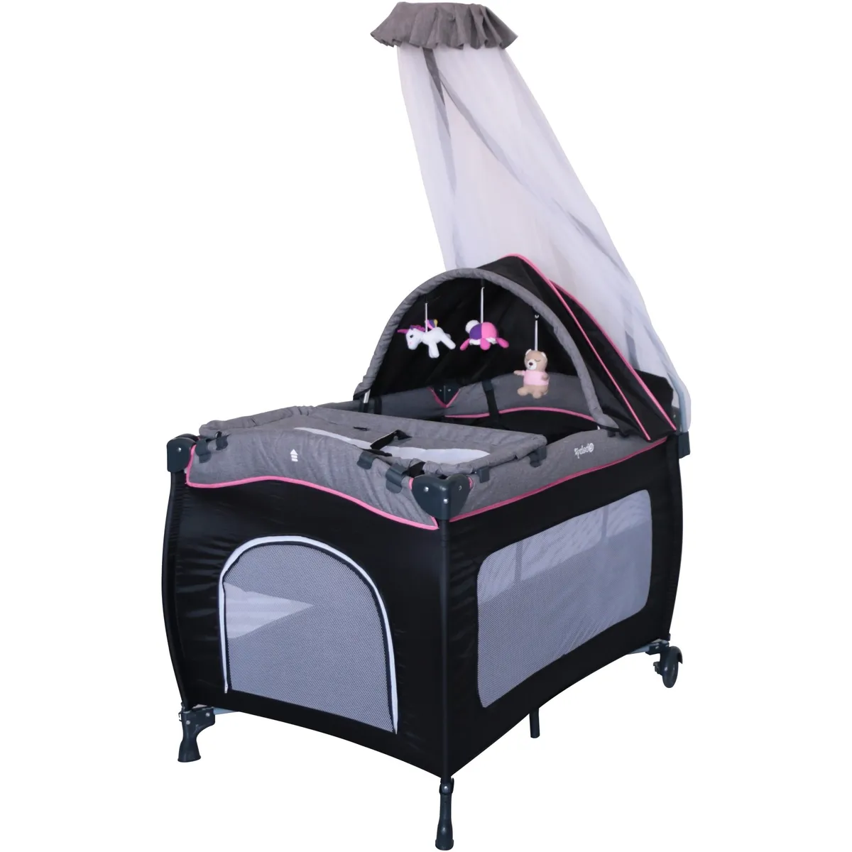 EBABY - Cuna Corral Mecedora Sally + Colchon + Tina con Cojin