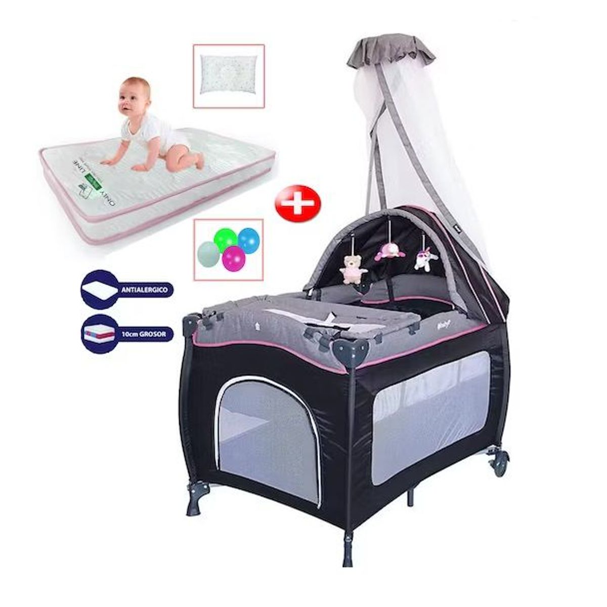 EBABY - Cuna corral mecedora sally 716 + colchón de 4"