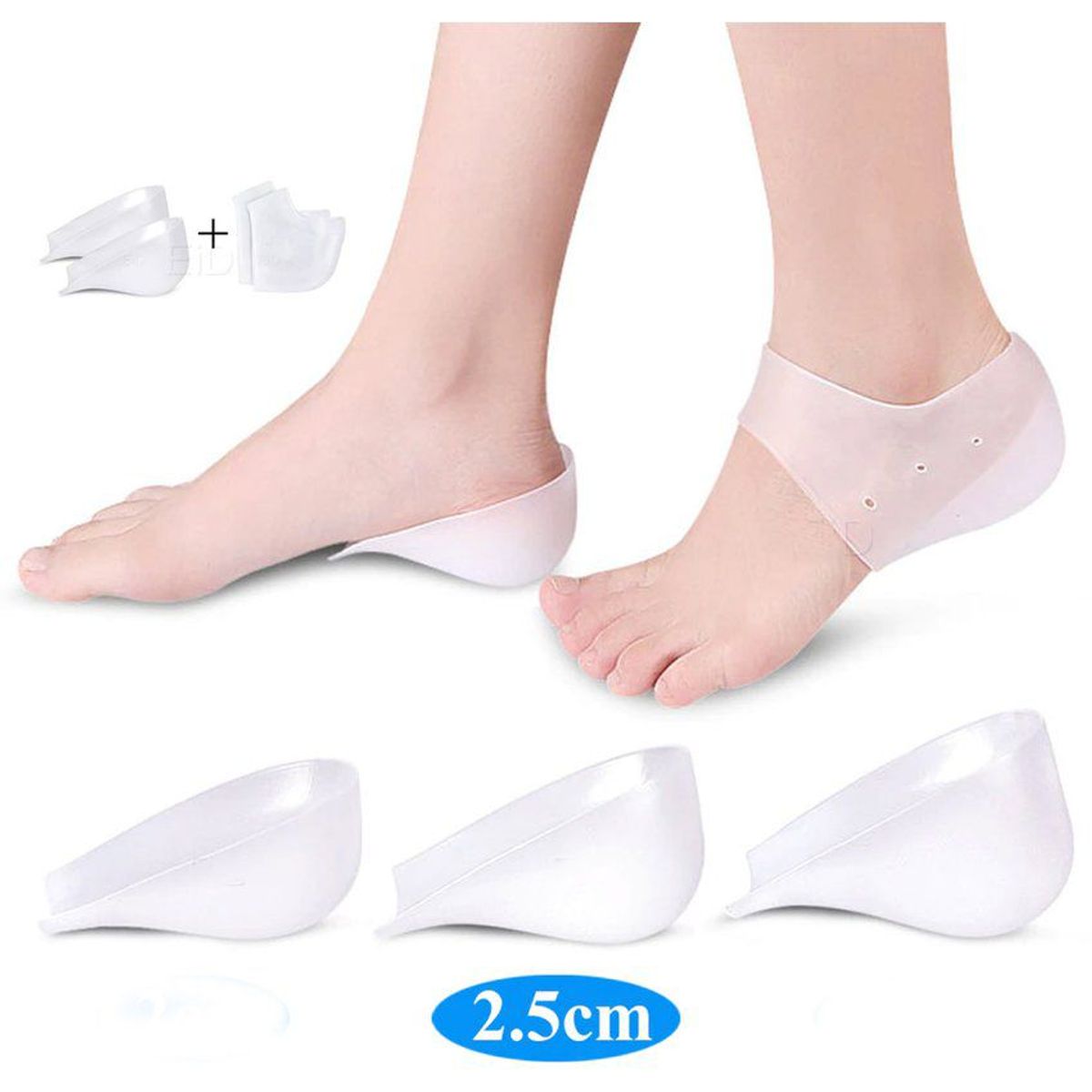 GENERICO - Plantillas talon invisible aumenta altura calcetin transpirable callos