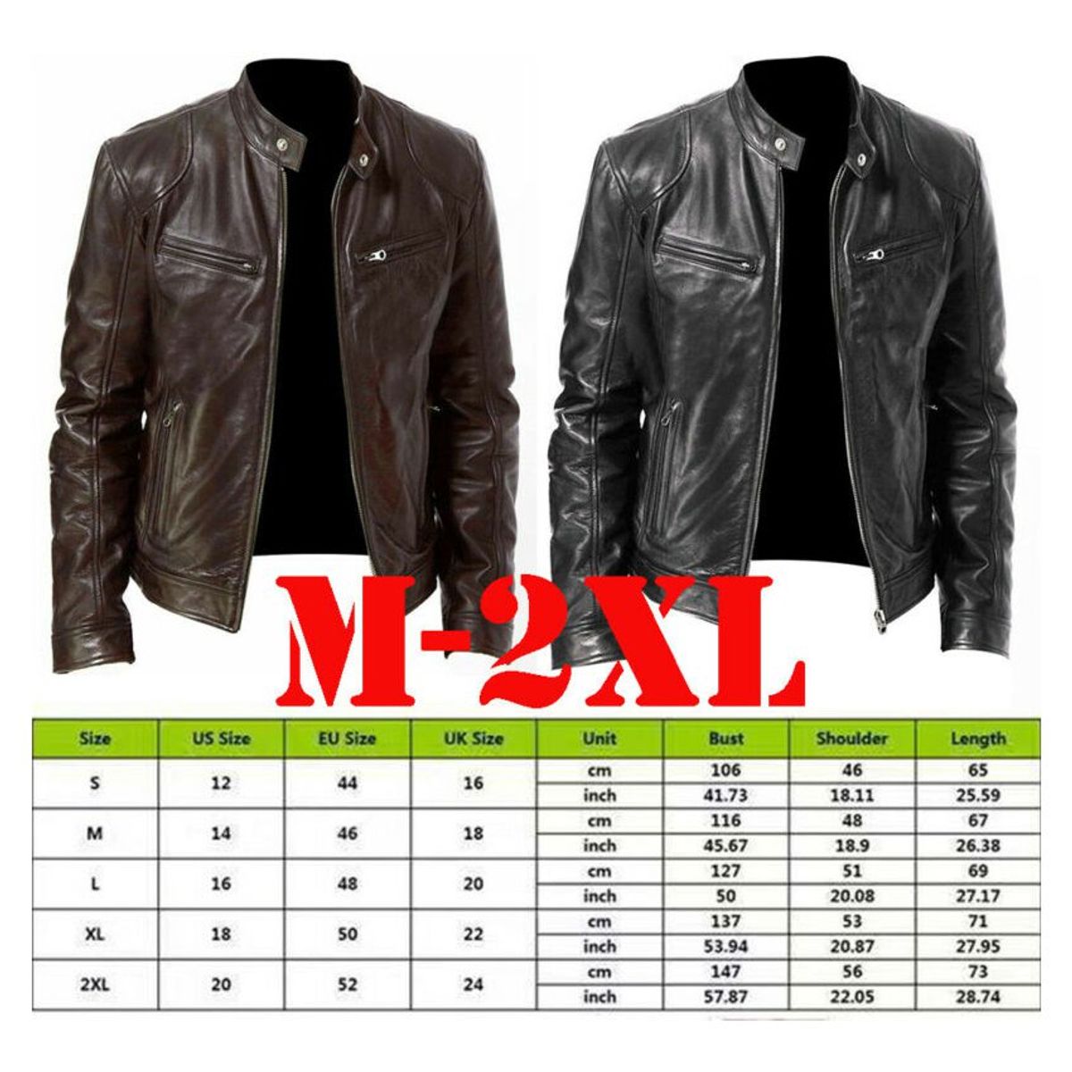 VATYERTY - Chaqueta de cuero de microfibra para hombre de motorista - café