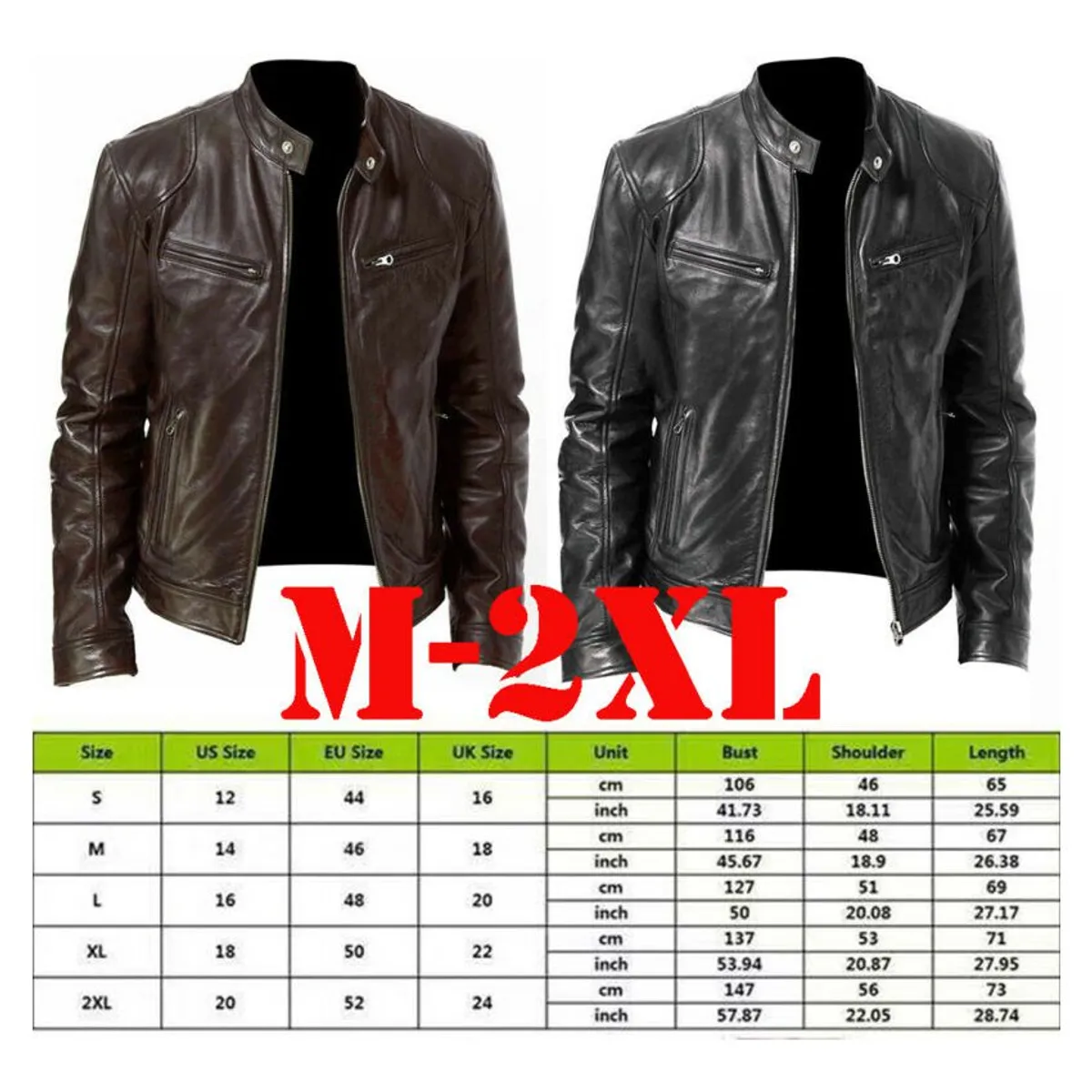 VATYERTY - Chaqueta de cuero de microfibra para hombre de motorista - café