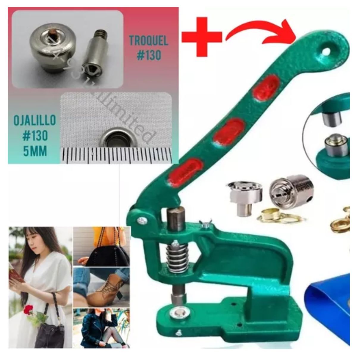 GENERICO - Maquina Remachadora Kit Completo P Broches Ojales Y Remache