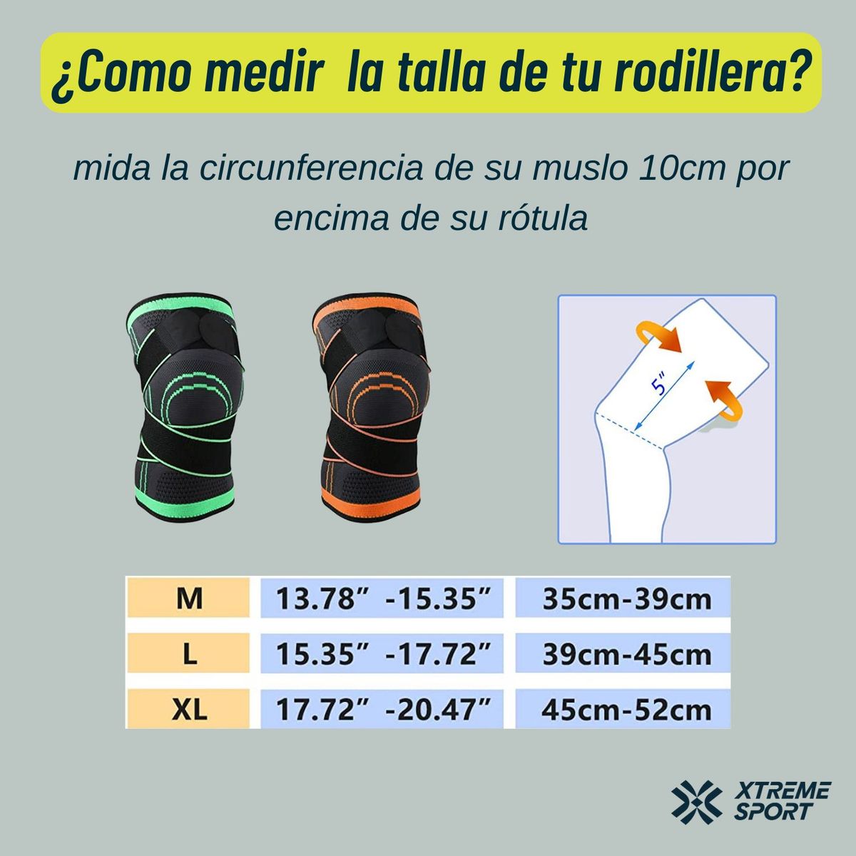 XTREME SPORT - Rodilleras Deportivas Elasticas de Compresión Talla L.