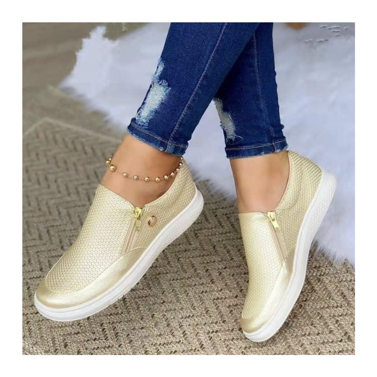 VATYERTY - Zapatillas deporte transpirables vulcanizadas para mujer-oro