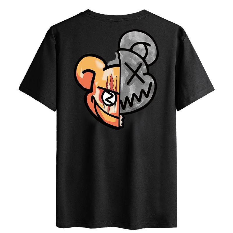 YANSUS - Polo Yansus Negro Con Estampado De Oso Y Manga Corta