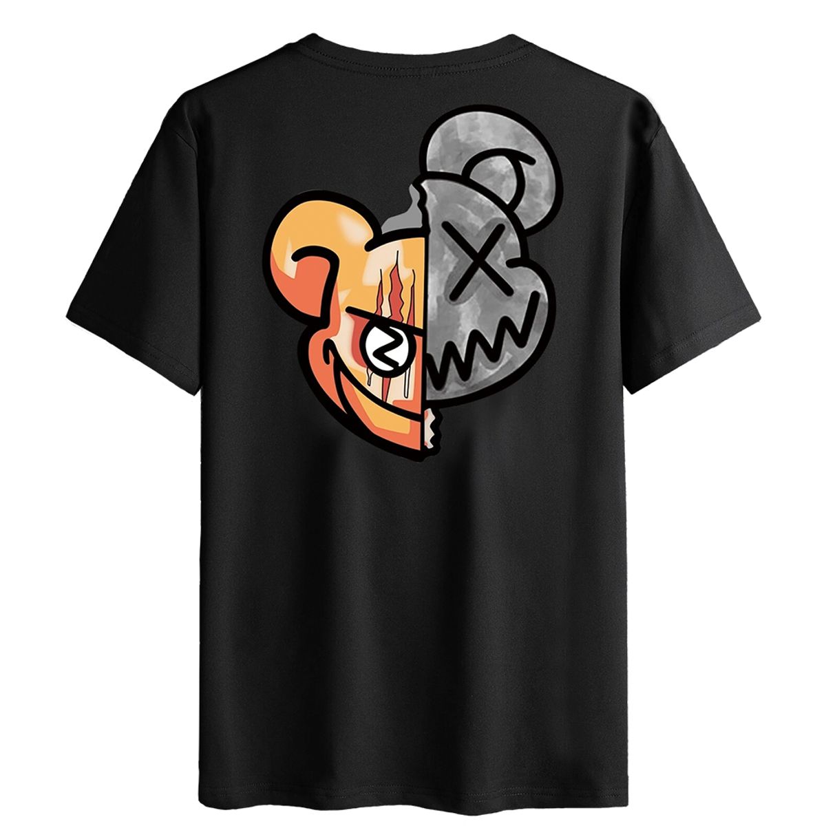 YANSUS - Polo Yansus Negro Con Estampado De Oso Y Manga Corta