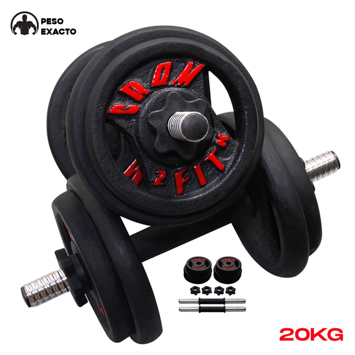 HOLGU - Kit Equipado de Pesas 20kg 4 discos de 3kg  4 discos de 2kg + Mancuernas PVC