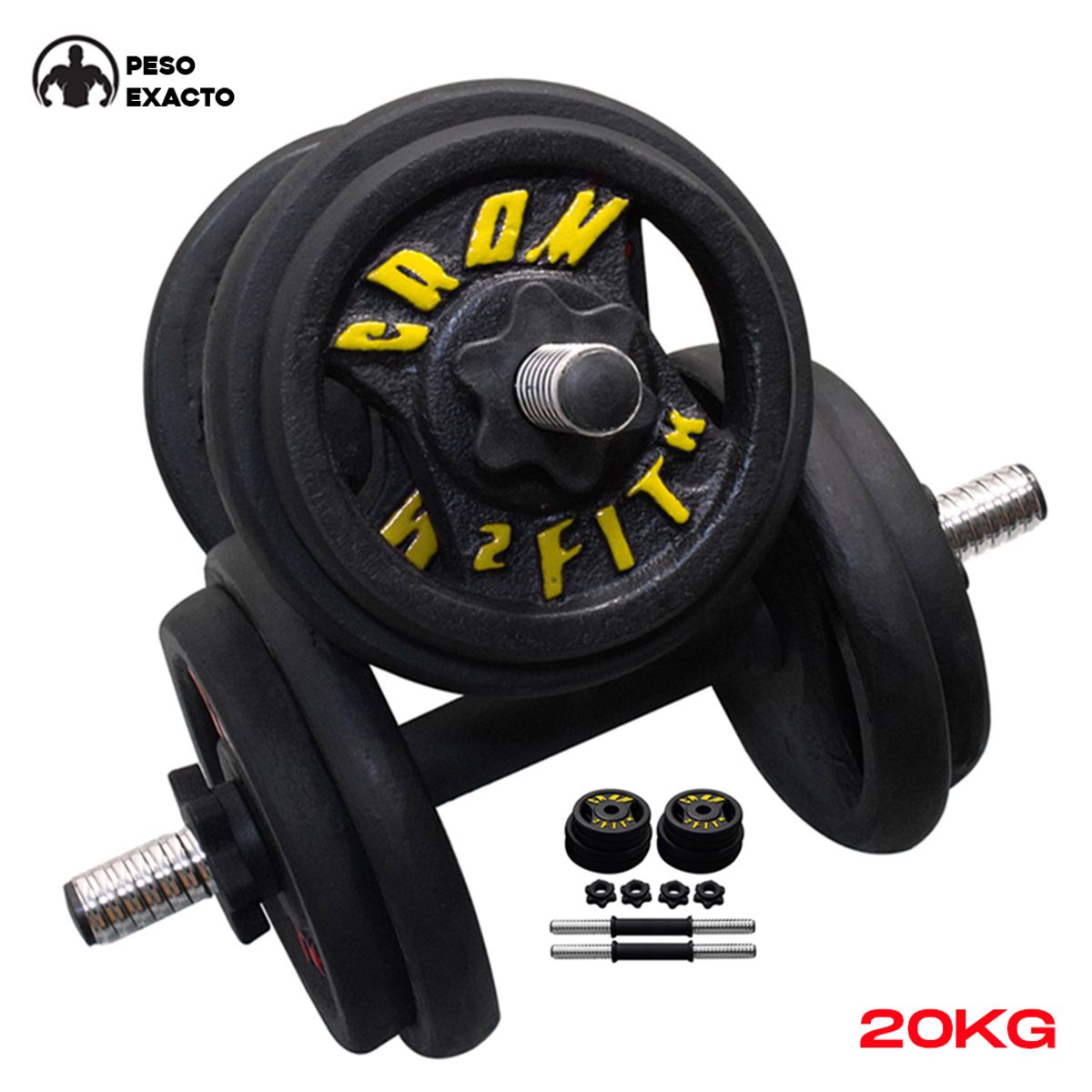 HOLGU - Kit Equipado de Pesas 20kg 4 discos de 3kg  4 discos de 2kg + Mancuernas PVC