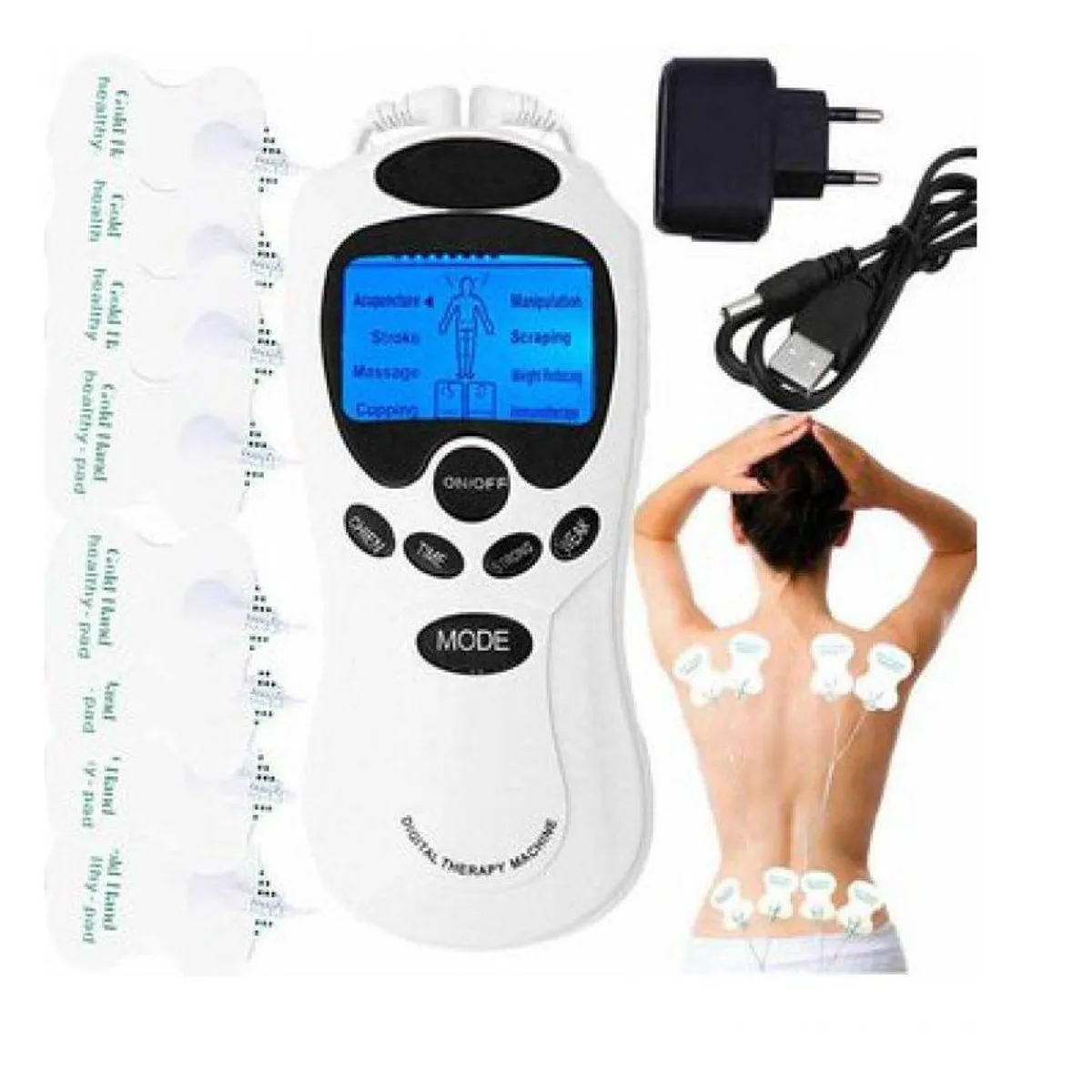 GENERICO - Masajeador Tens Terapeutico De 8 Parches De Electroestimulacion