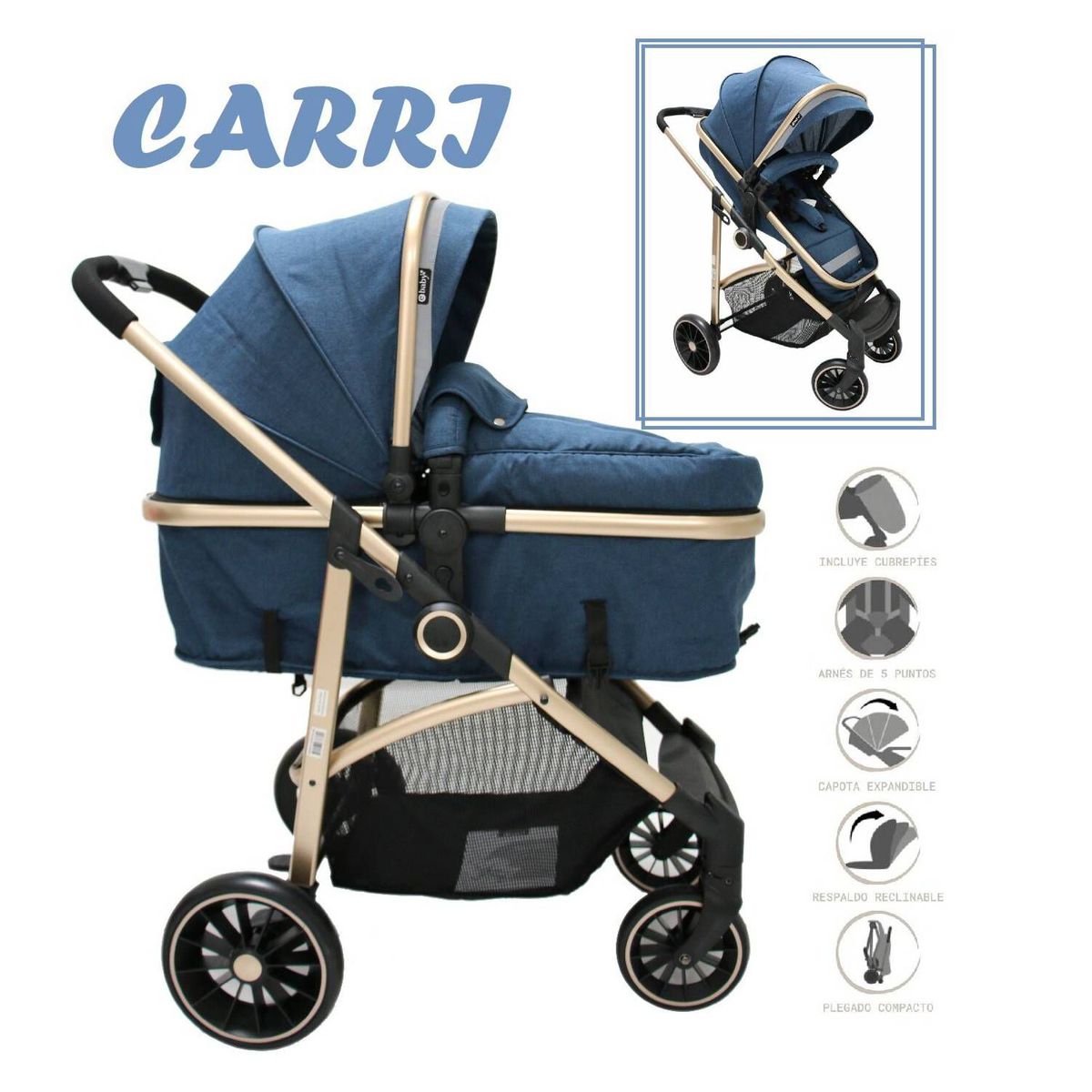 EBABY - Coche cuna de paseo carri respaldar reclinable