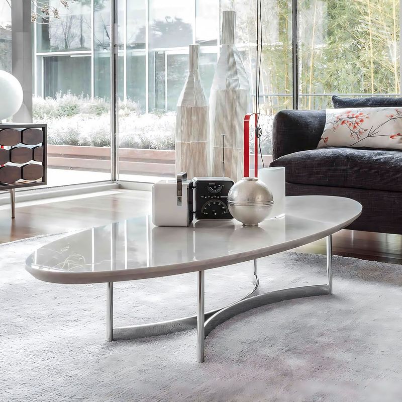 DECOR MESAS - Mesa de Centro Oval Silver - Mármol
