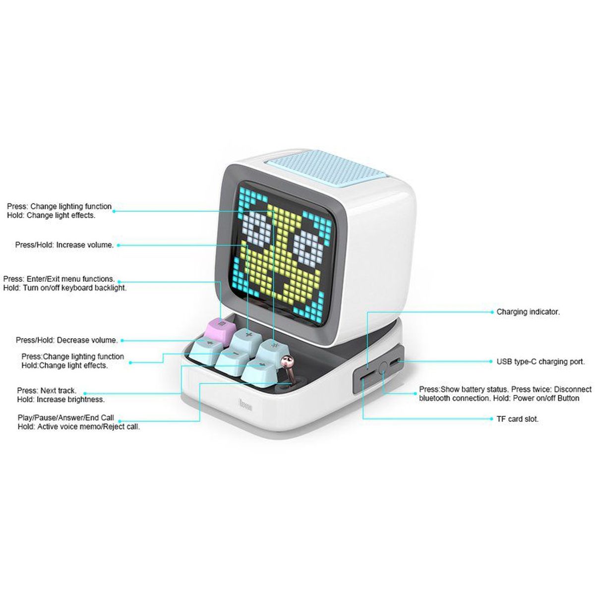 VATYERTY - Divoom ditoo-plus retro pixel art portátil bluetooth altavoz