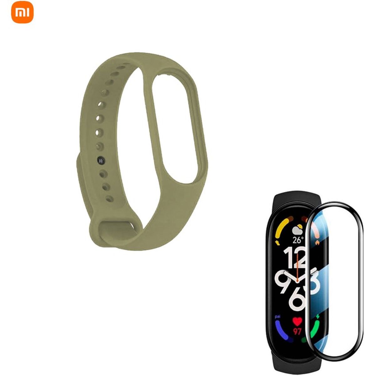 GENERICO - Correa de Silicona + Mica 9h para Xiaomi Mi Band 7 - Verde Militar