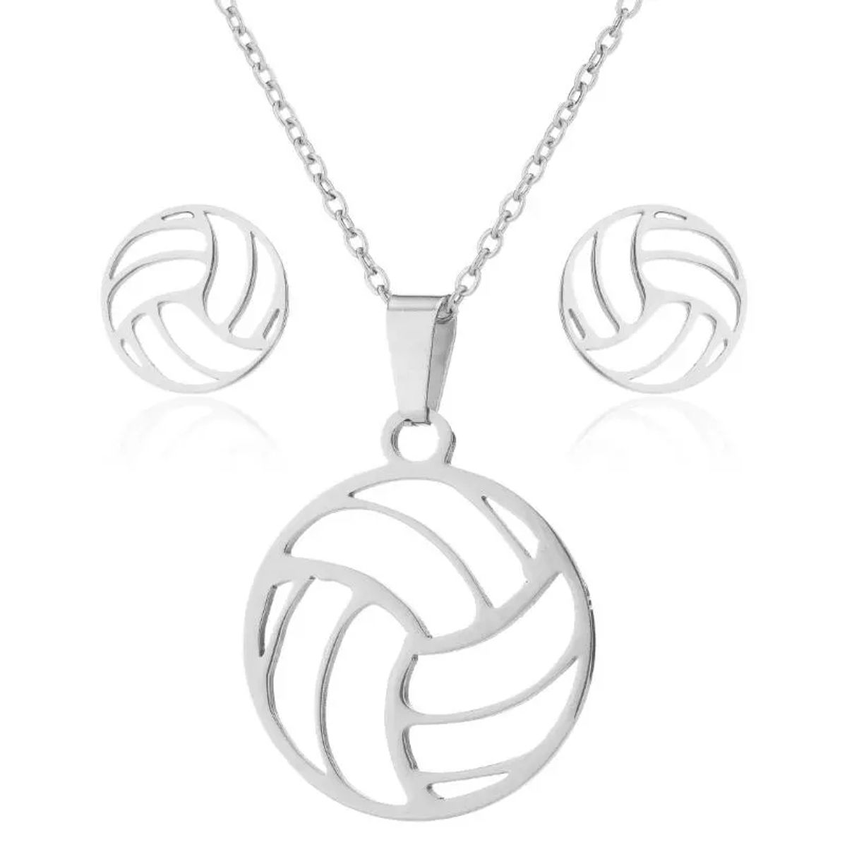 GENERICO - Set collar y aretes pelota voley plateado