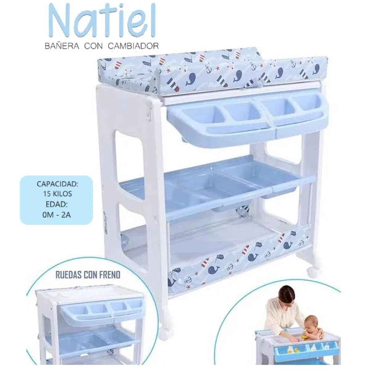EBABY - Bañera cambiador natiel azul con Llantas
