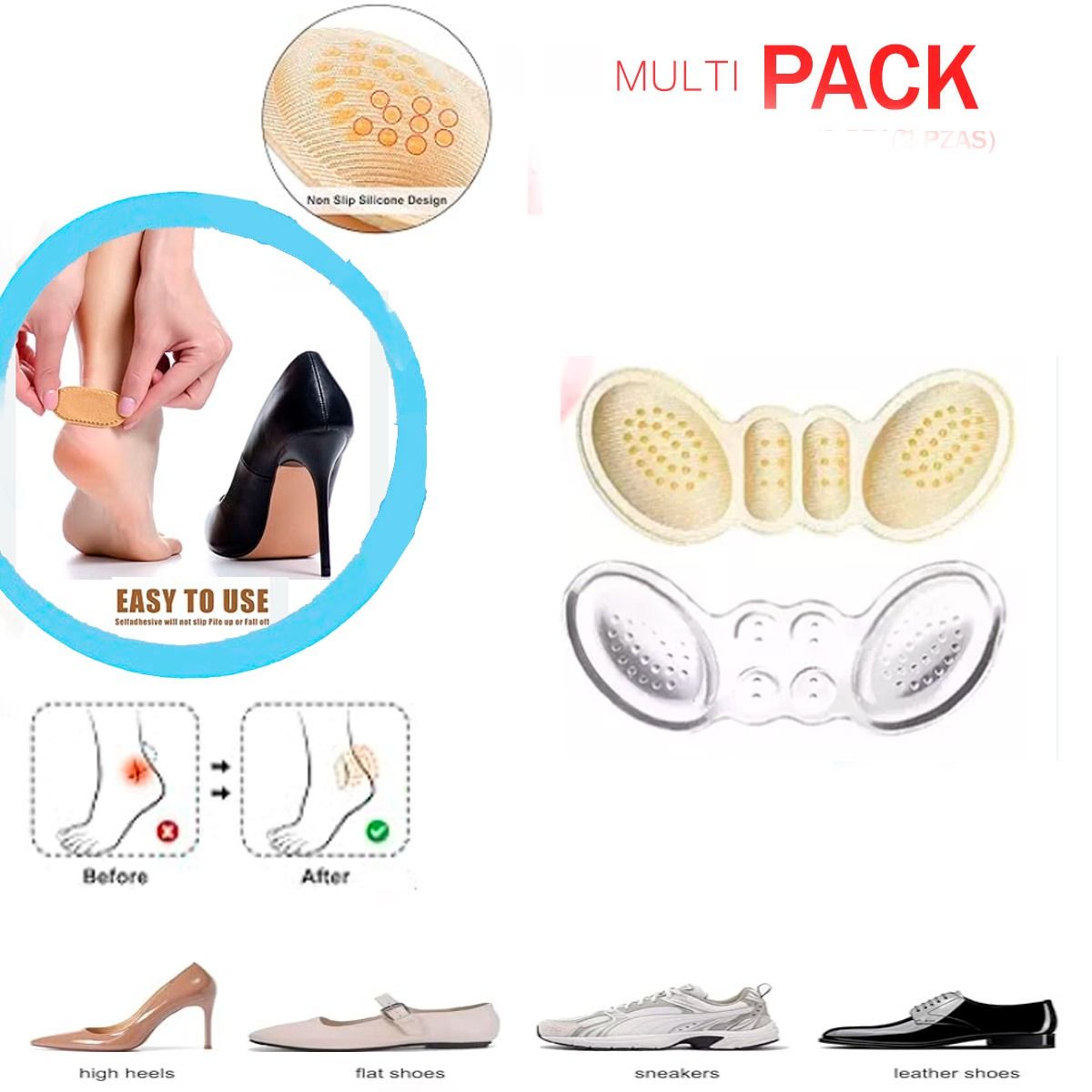 GENERICO - Protector de talones anti-ampollas y fricción para calzado