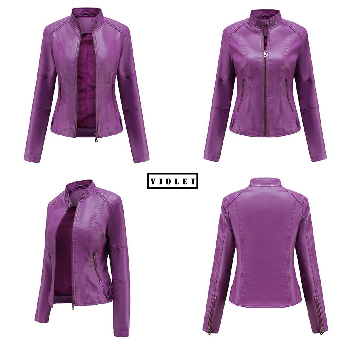 BLWOENS - Chaqueta tipo cuero mujer pu saco chaquetas para mujer-púrpura