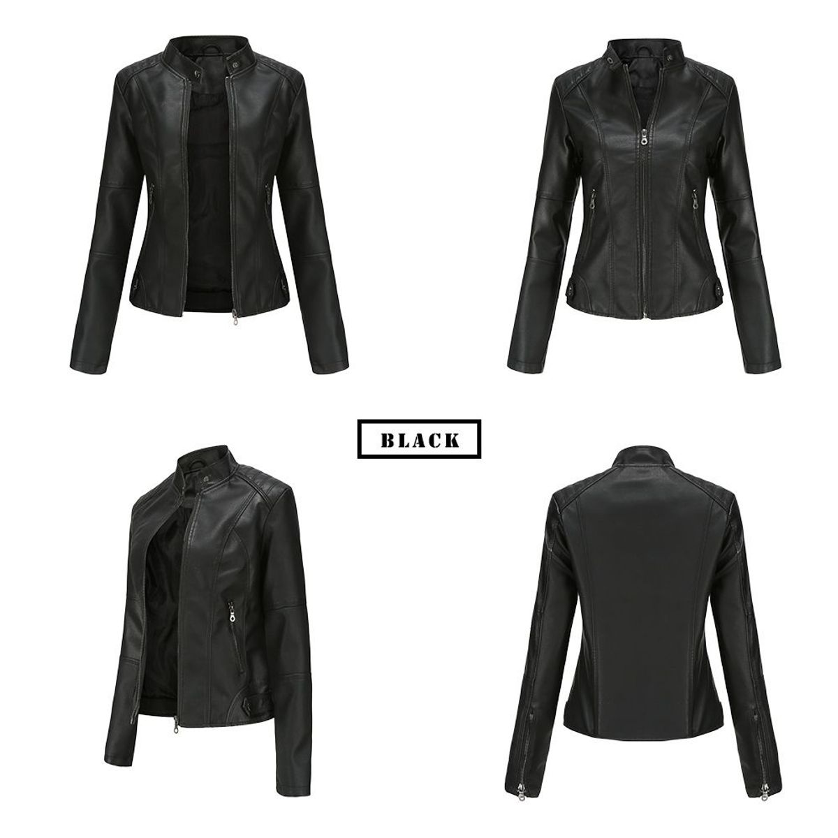 BLWOENS - Chaqueta De Cuero Blwoens Negra - Cuello Alto Y Bolsillos