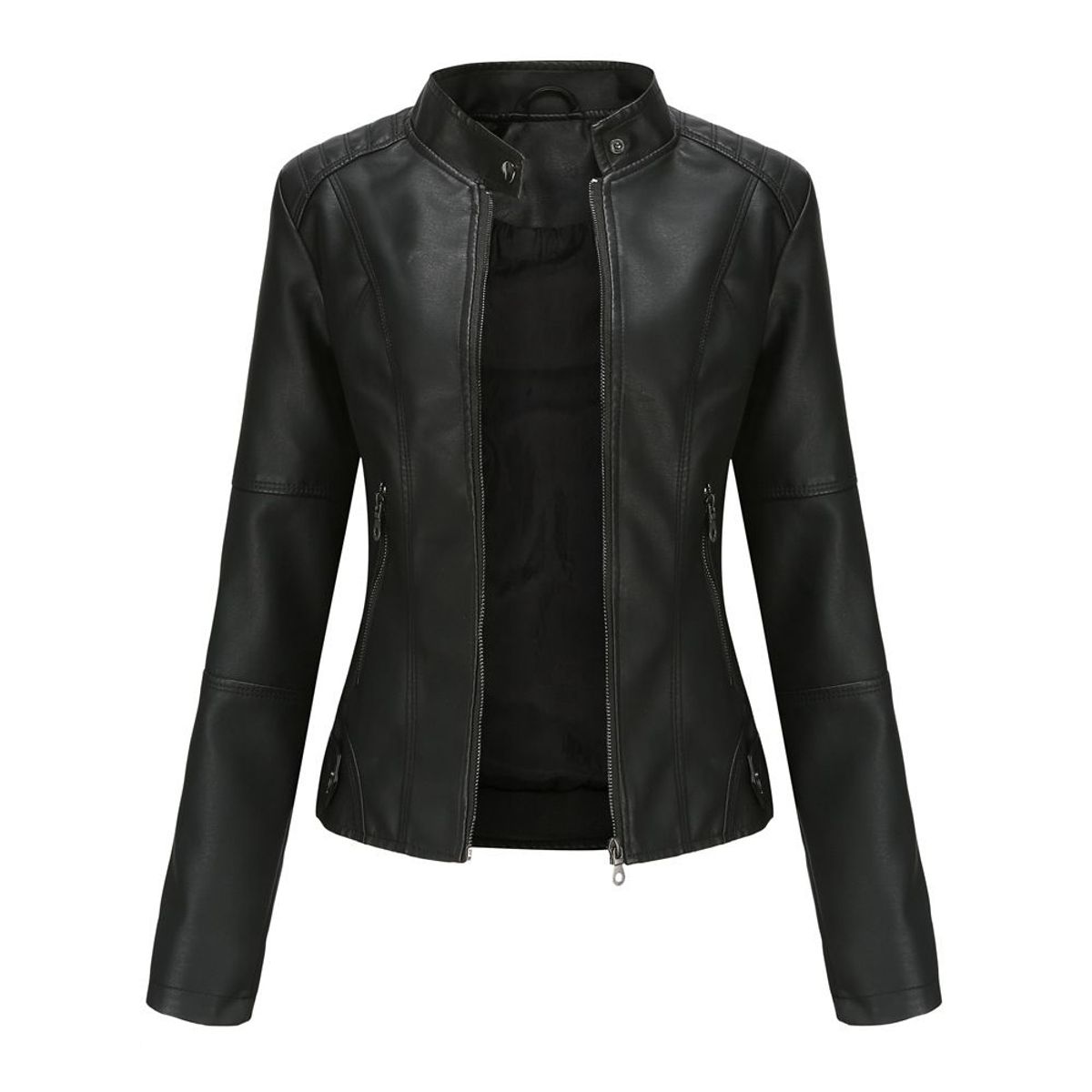 BLWOENS - Chaqueta De Cuero Blwoens Negra - Cuello Alto Y Bolsillos