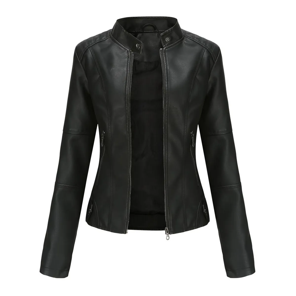 BLWOENS - Chaqueta De Cuero Blwoens Negra - Cuello Alto Y Bolsillos