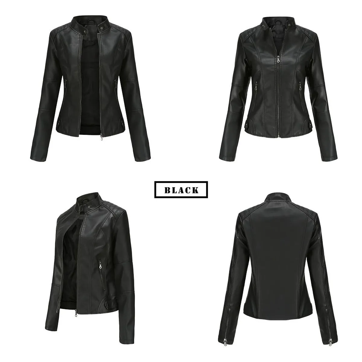 BLWOENS - Chaqueta De Cuero Blwoens Negra - Cuello Alto Y Bolsillos