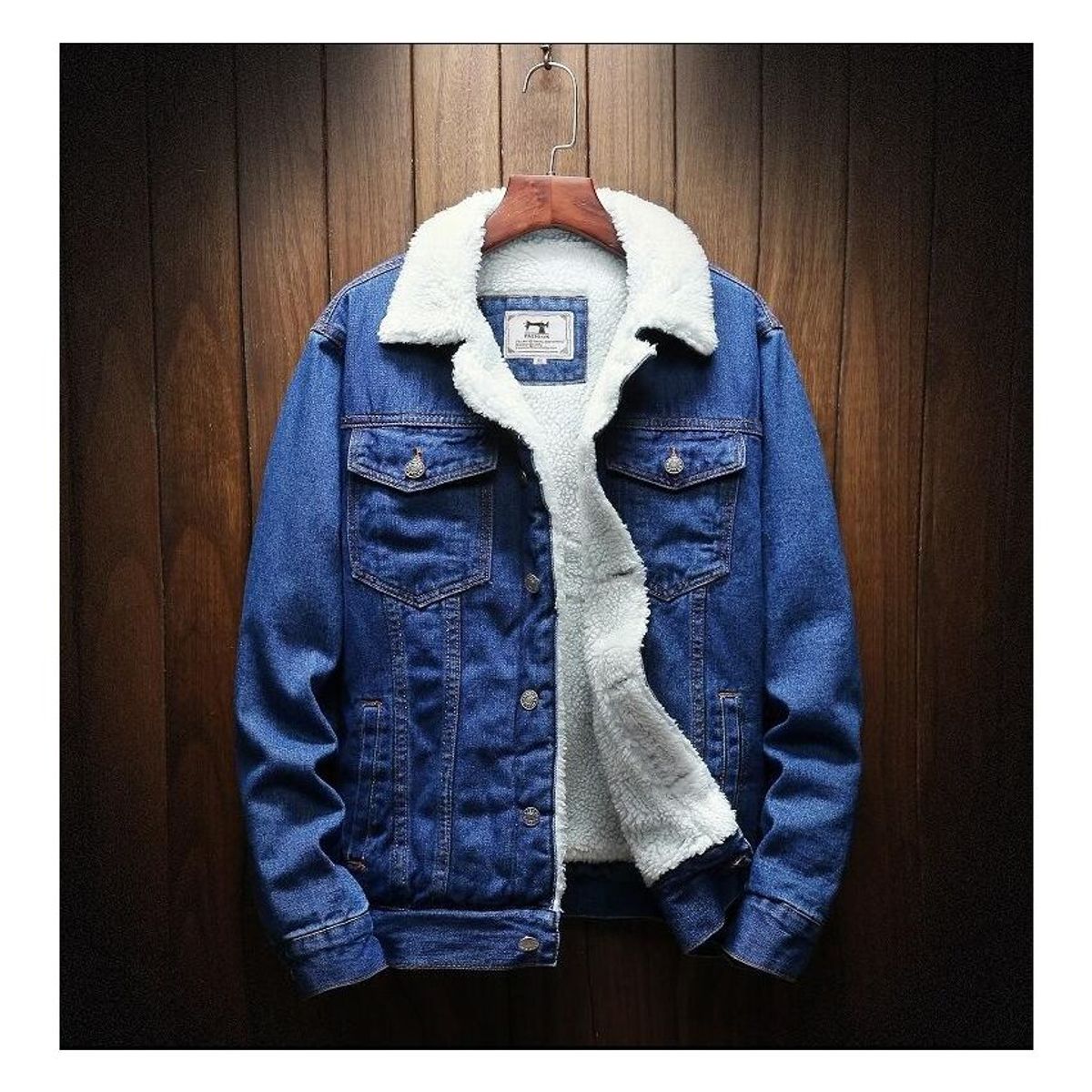 VATYERTY - Abrigo de jean con relleno para hombres-azul