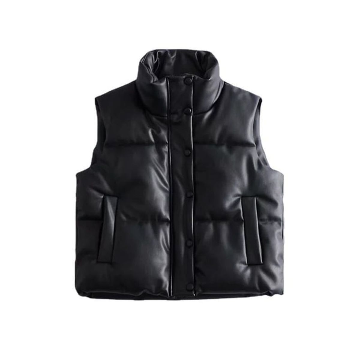 GENERICO - Cazadora chaleco acolchado pu con cremallera para mujer