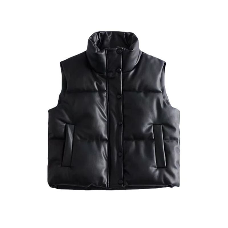 GENERICO - Cazadora chaleco acolchado pu con cremallera para mujer