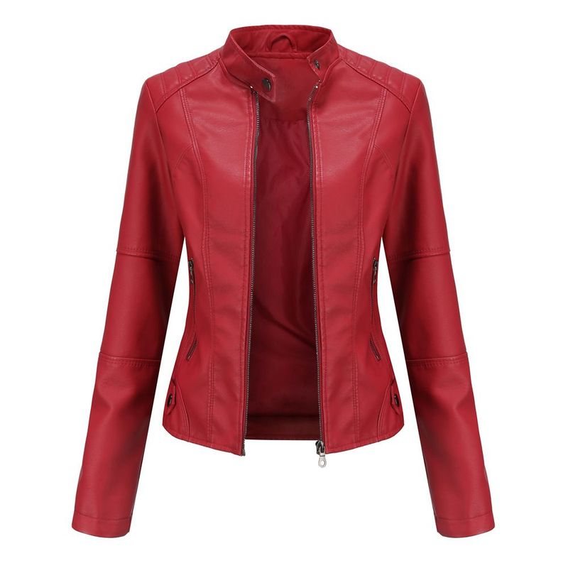 GENERICO - Chaqueta tipo cuero mujer pu saco chaquetas para mujer-rojo
