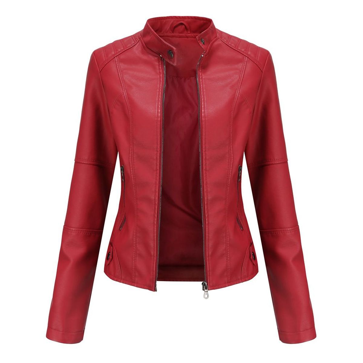 GENERICO - Chaqueta tipo cuero mujer pu saco chaquetas para mujer-rojo