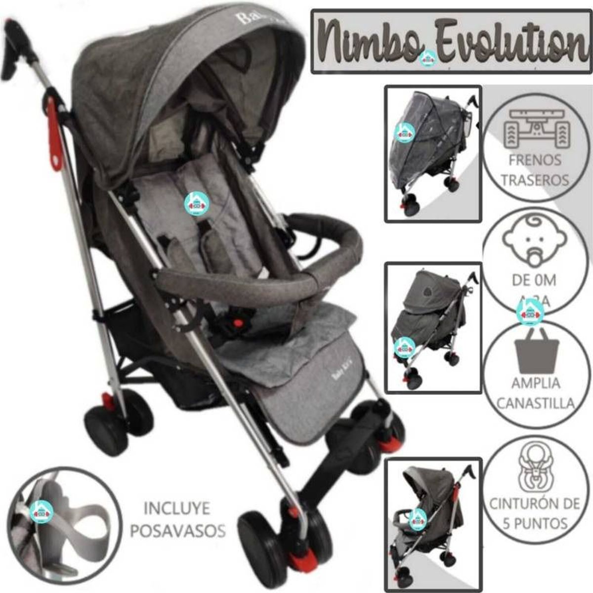 BABY KITS - Coche baston reclinable ninbo con covertor de lluvia