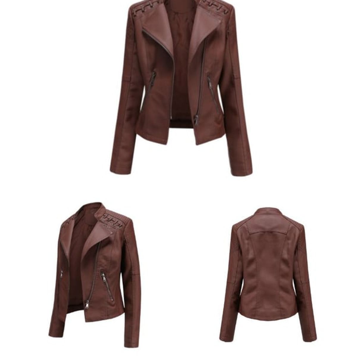 GENERICO - Chaqueta de cuero mujer pu saco chaquetas para mujer-marrón