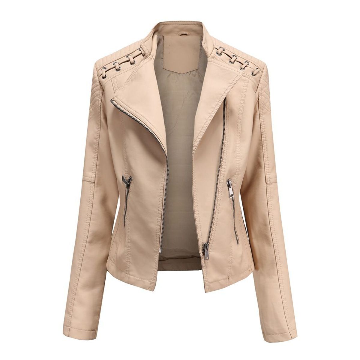 GENERICO - Chaqueta tipo cuero mujer pu saco chaquetas para mujer-beige