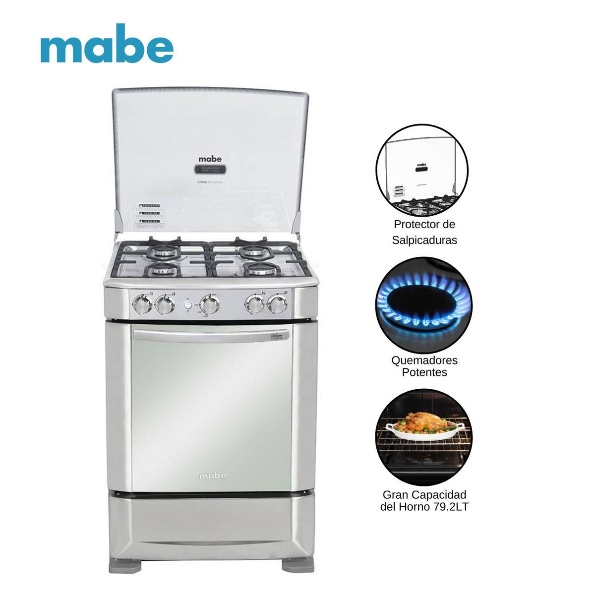 MABE - Cocina a Gas Mabe de 4 Hornillas CMP6030FX0
