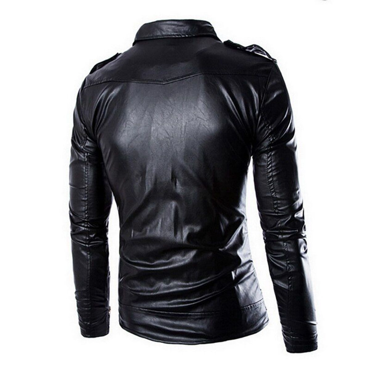 GENERICO - Chaqueta de pu delgada con cuello alto para hombre